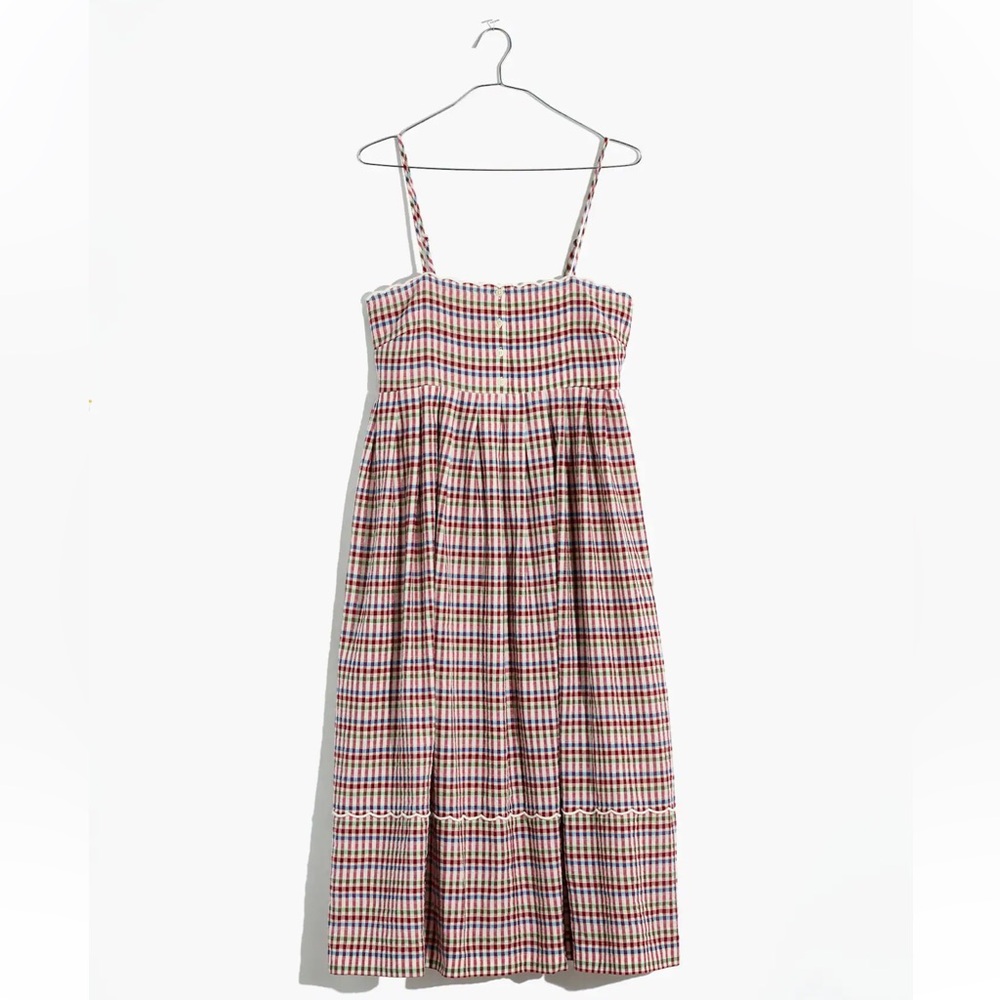 Madewell Scalloped Midi Dress in Rainbow Gingham